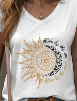 Clearance Women's Camisole Tank Top Graphic Geometric Moon Vintage Stylish Classic Sleeveless Short Sleeve V Neck Regular Tops Daily Vacation Wear Print Black White Yellow Red Blue Summer Spring Women Tank Tops & Camis