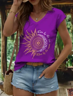 Clearance Women's Camisole Tank Top Graphic Geometric Moon Vintage Stylish Classic Sleeveless Short Sleeve V Neck Regular Tops Daily Vacation Wear Print Black White Yellow Red Blue Summer Spring Women Tank Tops & Camis