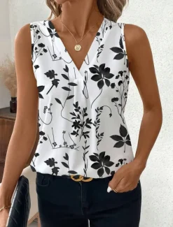 Outlet Women's Camisole Tank TopFloral Graphic Stylish Casual Sleeveless V Neck Regular Tops Daily Print Black Blue Summer Women Tank Tops & Camis