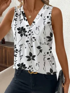 Outlet Women's Camisole Tank TopFloral Graphic Stylish Casual Sleeveless V Neck Regular Tops Daily Print Black Blue Summer Women Tank Tops & Camis