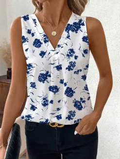 Outlet Women's Camisole Tank TopFloral Graphic Stylish Casual Sleeveless V Neck Regular Tops Daily Print Black Blue Summer Women Tank Tops & Camis
