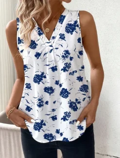 Outlet Women's Camisole Tank TopFloral Graphic Stylish Casual Sleeveless V Neck Regular Tops Daily Print Black Blue Summer Women Tank Tops & Camis