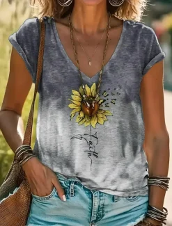 Hot Women's Camisole Tank TopFloral Stylish Casual Sleeveless V Neck Regular Tops Daily Print Yellow Gray Summer Women Tank Tops & Camis