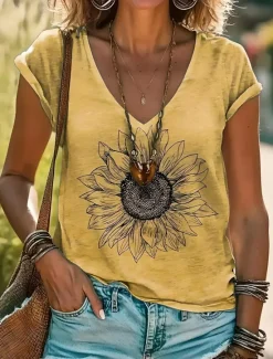 Hot Women's Camisole Tank TopFloral Stylish Casual Sleeveless V Neck Regular Tops Daily Print Yellow Gray Summer Women Tank Tops & Camis