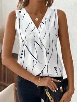 Sale Women's Camisole Tank TopGraphic Polka Dot Stylish Casual Sleeveless V Neck Regular Tops Daily Print White Red Blue Green Beige Summer Women Tank Tops & Camis