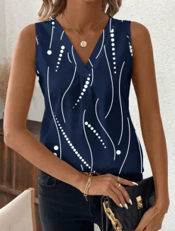Sale Women's Camisole Tank TopGraphic Polka Dot Stylish Casual Sleeveless V Neck Regular Tops Daily Print White Red Blue Green Beige Summer Women Tank Tops & Camis