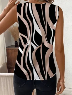 Online Women's Camisole Tank TopGraphic Geometric Stylish Casual Sleeveless V Neck Regular Tops Daily Print Black Yellow Summer Women Tank Tops & Camis