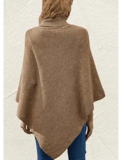 Clearance Women's Cape Daily Casual Solid Color Turtleneck Knitted 3/4 Length Sleeve Regular Tops Knit Formal Outdoor Work Pink Brown Fall Winter Women Shrugs & Capes