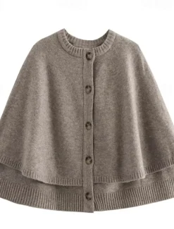 Sale Women's Cape Fashion Casual Soft Pure Color Ribbed Crew Neck Buttons Knitted Long Sleeve Regular Tops Knit Outdoor Daily Weekend Black White Fall Winter Women Shrugs & Capes