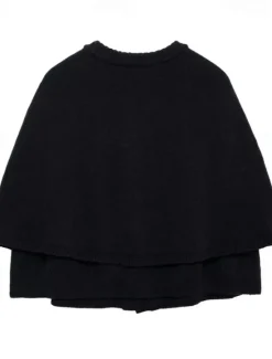 Sale Women's Cape Fashion Casual Soft Pure Color Ribbed Crew Neck Buttons Knitted Long Sleeve Regular Tops Knit Outdoor Daily Weekend Black White Fall Winter Women Shrugs & Capes