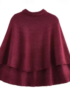 Sale Women's Cape Fashion Casual Soft Pure Color Ribbed Crew Neck Buttons Knitted Long Sleeve Regular Tops Knit Outdoor Daily Weekend Black White Fall Winter Women Shrugs & Capes