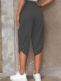 Online Women's Capri Pants Chinos Fashion Streetwear Casual Calf-Length High Waist Plain Pocket Elastic Waistband Comfy Soft Comfortable Micro-elastic Outdoor Street Blue Khaki Army Green Dark Gray Summer Women Pants