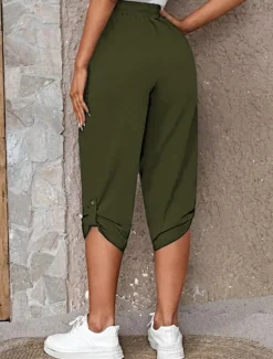 Online Women's Capri Pants Chinos Fashion Streetwear Casual Calf-Length High Waist Plain Pocket Elastic Waistband Comfy Soft Comfortable Micro-elastic Outdoor Street Blue Khaki Army Green Dark Gray Summer Women Pants