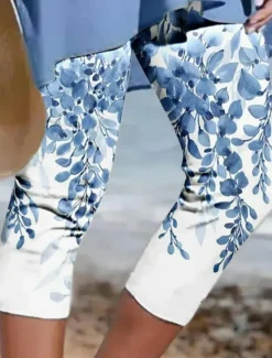 Sale Women's Capri Pants Leggings Vacation Vintage Fashion Capris High Waist Graphic Leaf Gradient Printing Soft Breathable Stretchy Outdoor Vacation Street Gray Green Violet Light Blue Coffee Summer Women Leggings