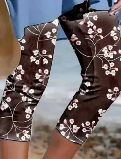 Sale Women's Capri Pants Leggings Vacation Vintage Fashion Capris High Waist Graphic Leaf Gradient Printing Soft Breathable Stretchy Outdoor Vacation Street Gray Green Violet Light Blue Coffee Summer Women Leggings