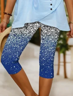 New Women's Capri Pants Leggings Vacation Vintage Fashion Calf-Length High Waist Floral Graphic Color Block Printing Breathable Soft Stretchy Outdoor Vacation Street Silver Pinky Cobalt Blue Summer Spring Women Leggings