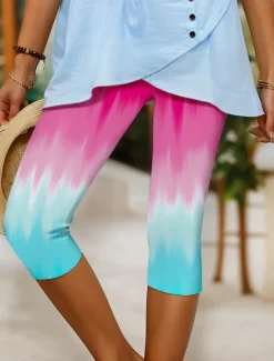 New Women's Capri Pants Leggings Vacation Vintage Fashion Calf-Length High Waist Floral Graphic Color Block Printing Breathable Soft Stretchy Outdoor Vacation Street Silver Pinky Cobalt Blue Summer Spring Women Leggings