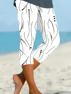 Clearance Women's Capri Pants Leggings Vacation Vintage Fashion Calf-Length High Waist Graphic Polka Dot Striped Printing Breathable Soft Stretchy Outdoor Vacation Street Black & White Grey White Blue Summer Women Leggings