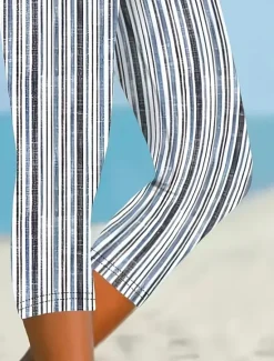 Clearance Women's Capri Pants Leggings Vacation Vintage Fashion Calf-Length High Waist Graphic Polka Dot Striped Printing Breathable Soft Stretchy Outdoor Vacation Street Black & White Grey White Blue Summer Women Leggings