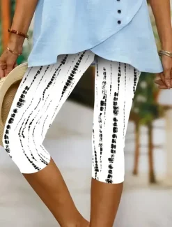 Clearance Women's Capri Pants Leggings Vacation Vintage Fashion Calf-Length High Waist Graphic Polka Dot Striped Printing Breathable Soft Stretchy Outdoor Vacation Street Black & White Grey White Blue Summer Women Leggings