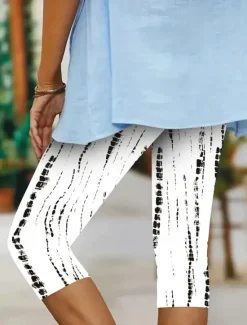 Clearance Women's Capri Pants Leggings Vacation Vintage Fashion Calf-Length High Waist Graphic Polka Dot Striped Printing Breathable Soft Stretchy Outdoor Vacation Street Black & White Grey White Blue Summer Women Leggings