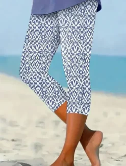 Clearance Women's Capri Pants Leggings Vacation Vintage Fashion Calf-Length High Waist Graphic Polka Dot Striped Printing Breathable Soft Stretchy Outdoor Vacation Street Black & White Grey White Blue Summer Women Leggings