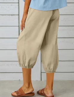 Best Women's Capri Pants Solid Color Chinos Fashion Ethnic Style Basic Calf-Length High Waist Plain Pocket Drawstring Comfort Outdoor Micro-elastic Vacation Street Daily Black White Khaki Light Blue Women Pants