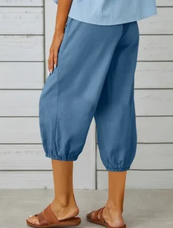 Best Women's Capri Pants Solid Color Chinos Fashion Ethnic Style Basic Calf-Length High Waist Plain Pocket Drawstring Comfort Outdoor Micro-elastic Vacation Street Daily Black White Khaki Light Blue Women Pants