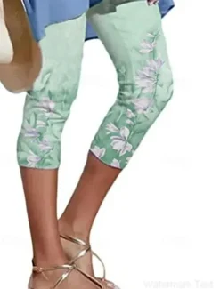 Hot Women's Capri shorts Casual Daily Calf-Length Heart Floral Print Breathability Comfortable Inelastic Weekend Black 2# Black Blue Green Summer Regular Fit Women Leggings