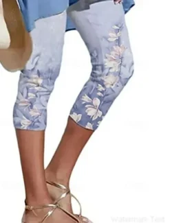 Hot Women's Capri shorts Casual Daily Calf-Length Heart Floral Print Breathability Comfortable Inelastic Weekend Black 2# Black Blue Green Summer Regular Fit Women Leggings