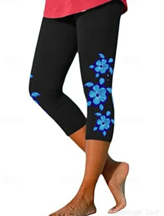 Hot Women's Capri shorts Casual Daily Calf-Length Heart Floral Print Breathability Comfortable Inelastic Weekend Black 2# Black Blue Green Summer Regular Fit Women Leggings