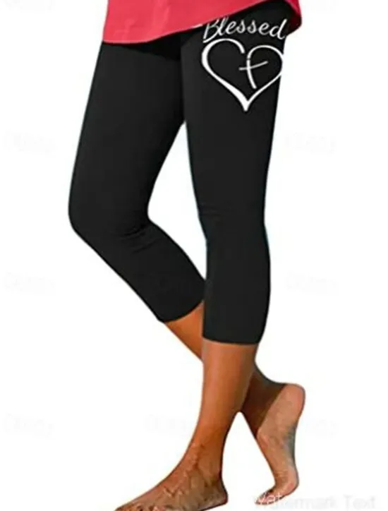 Hot Women's Capri shorts Casual Daily Calf-Length Heart Floral Print Breathability Comfortable Inelastic Weekend Black 2# Black Blue Green Summer Regular Fit Women Leggings