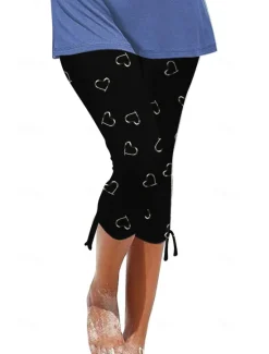 New Women's Capri shorts Casual Daily Calf-Length Heart Floral Print Breathability Comfortable Stretchy Weekend Black White Blue Beige Summer Regular Fit Women Leggings|Spring Pants