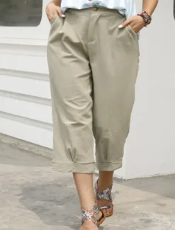 Outlet Women's Capri shorts Casual Daily Calf-Length Plain Side Pockets Breathability Comfortable Inelastic Weekend Blue Khaki Gray Summer Regular Fit Women Pants