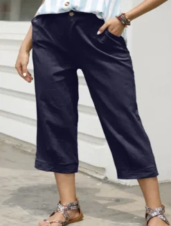 Outlet Women's Capri shorts Casual Daily Calf-Length Plain Side Pockets Breathability Comfortable Inelastic Weekend Blue Khaki Gray Summer Regular Fit Women Pants