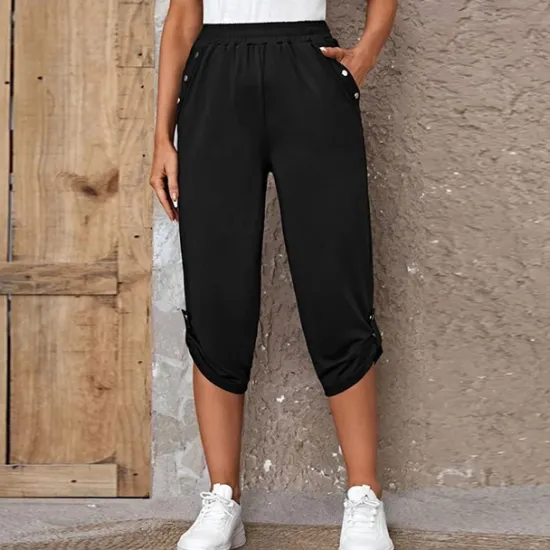 Outlet Women's Capri shorts Fashion Calf-Length Plain Side Pockets Comfort Micro-elastic Casual Daily Black Wine Blue khaki Regular Fit Women Shorts