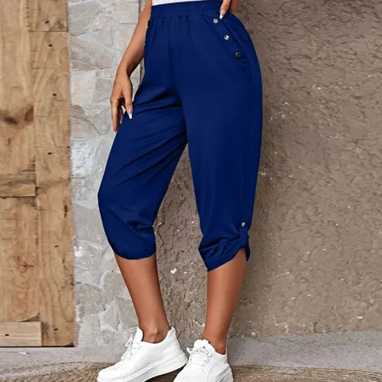 Outlet Women's Capri shorts Fashion Calf-Length Plain Side Pockets Comfort Micro-elastic Casual Daily Black Wine Blue khaki Regular Fit Women Shorts