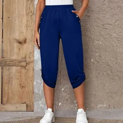 Outlet Women's Capri shorts Fashion Calf-Length Plain Side Pockets Comfort Micro-elastic Casual Daily Black Wine Blue khaki Regular Fit Women Shorts