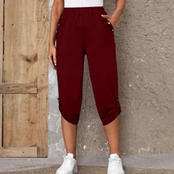 Outlet Women's Capri shorts Fashion Calf-Length Plain Side Pockets Comfort Micro-elastic Casual Daily Black Wine Blue khaki Regular Fit Women Shorts