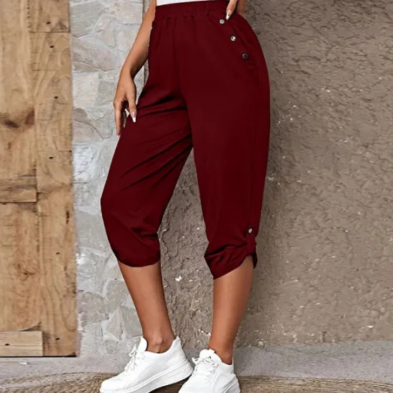 Outlet Women's Capri shorts Fashion Calf-Length Plain Side Pockets Comfort Micro-elastic Casual Daily Black Wine Blue khaki Regular Fit Women Shorts