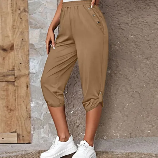 Outlet Women's Capri shorts Fashion Calf-Length Plain Side Pockets Comfort Micro-elastic Casual Daily Black Wine Blue khaki Regular Fit Women Shorts
