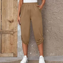 Outlet Women's Capri shorts Fashion Calf-Length Plain Side Pockets Comfort Micro-elastic Casual Daily Black Wine Blue khaki Regular Fit Women Shorts