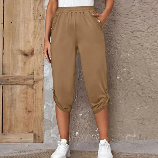 Outlet Women's Capri shorts Fashion Calf-Length Plain Side Pockets Comfort Micro-elastic Casual Daily Black Wine Blue khaki Regular Fit Women Shorts