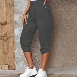 Outlet Women's Capri shorts Fashion Calf-Length Plain Side Pockets Comfort Micro-elastic Casual Daily Black Wine Blue khaki Regular Fit Women Shorts