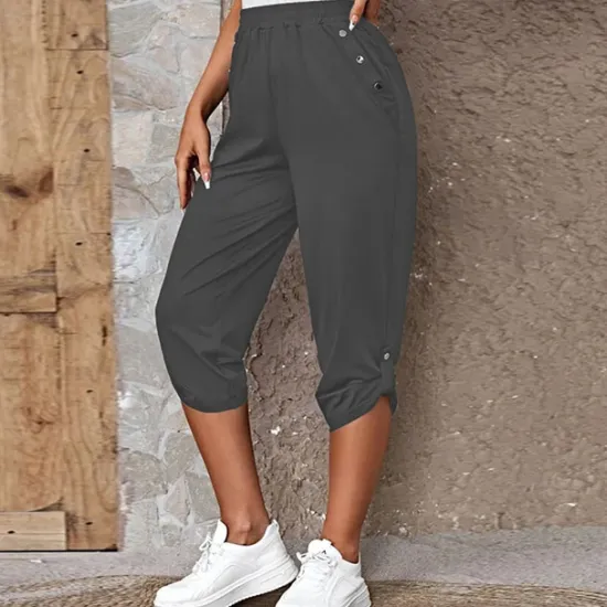 Outlet Women's Capri shorts Fashion Calf-Length Plain Side Pockets Comfort Micro-elastic Casual Daily Black Wine Blue khaki Regular Fit Women Shorts