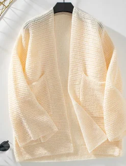 Online Women's Cardigan Basic Solid Color Open Front Knitted Long Sleeve Regular Tops Knit Work Army Green Beige Fall Winter Women Cardigans & Outerwears
