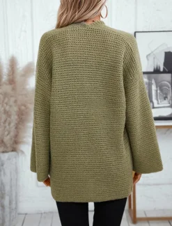 Online Women's Cardigan Basic Solid Color Open Front Knitted Long Sleeve Regular Tops Knit Work Army Green Beige Fall Winter Women Cardigans & Outerwears