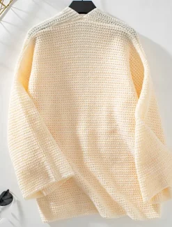 Online Women's Cardigan Basic Solid Color Open Front Knitted Long Sleeve Regular Tops Knit Work Army Green Beige Fall Winter Women Cardigans & Outerwears