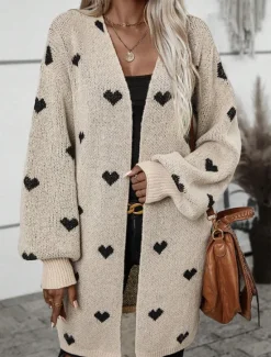 Clearance Women's Cardigan Cable Knit Sweater Streetwear Daily Work Heart Ribbed Chunky Open Front Knitted Drop Shoulder Long Sleeve Long Tops Knit Home Party Daily Fall Winter Women Cardigans & Outerwears