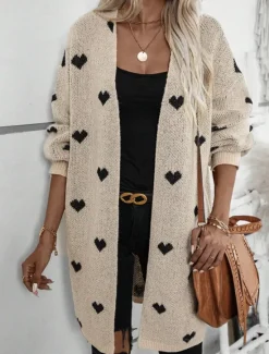 Clearance Women's Cardigan Cable Knit Sweater Streetwear Daily Work Heart Ribbed Chunky Open Front Knitted Drop Shoulder Long Sleeve Long Tops Knit Home Party Daily Fall Winter Women Cardigans & Outerwears